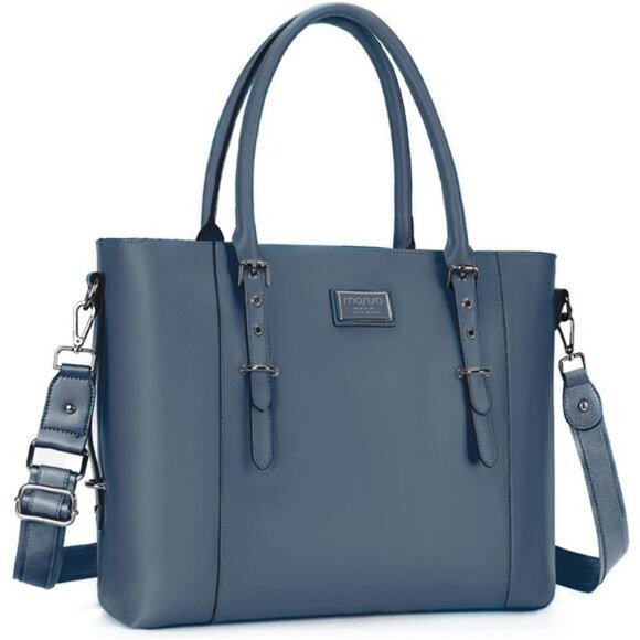 Leather Laptop Tote Bag for Women inch), Peacock Blue